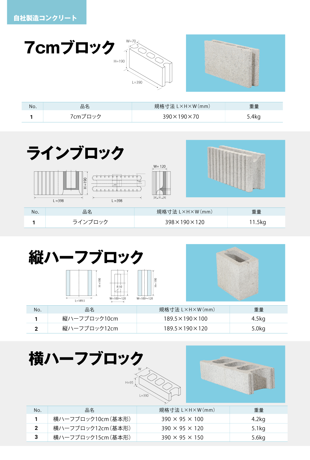 7cmブロック　ラインブロック　縦ハーフブロック　横ハーフブロック